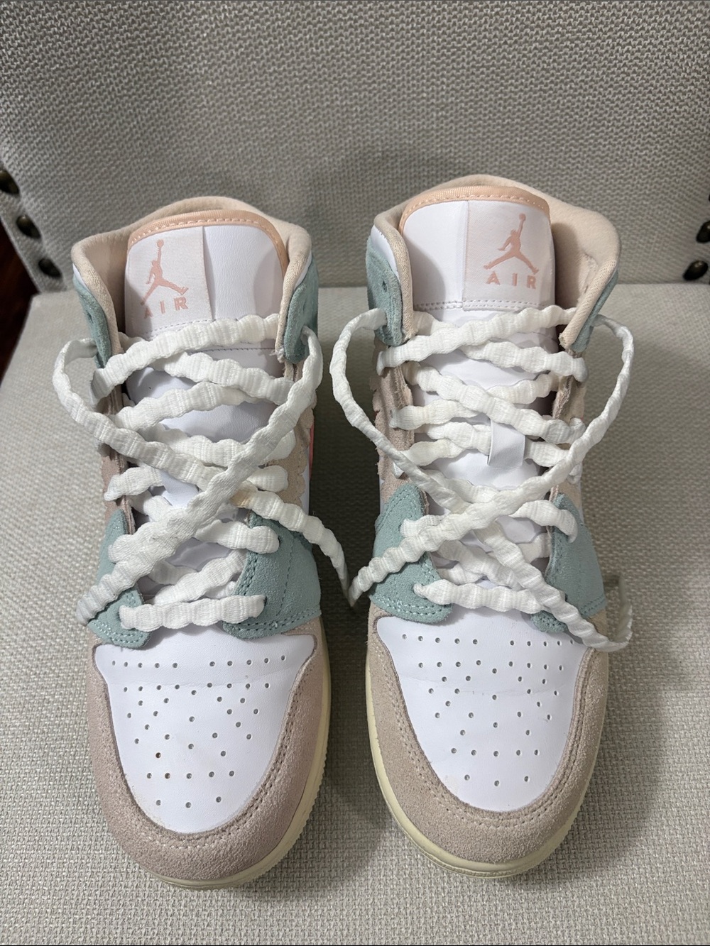 Nike Air Jordan 1 Mid GS RARE Pastel Scalloped High-Top Sneakers